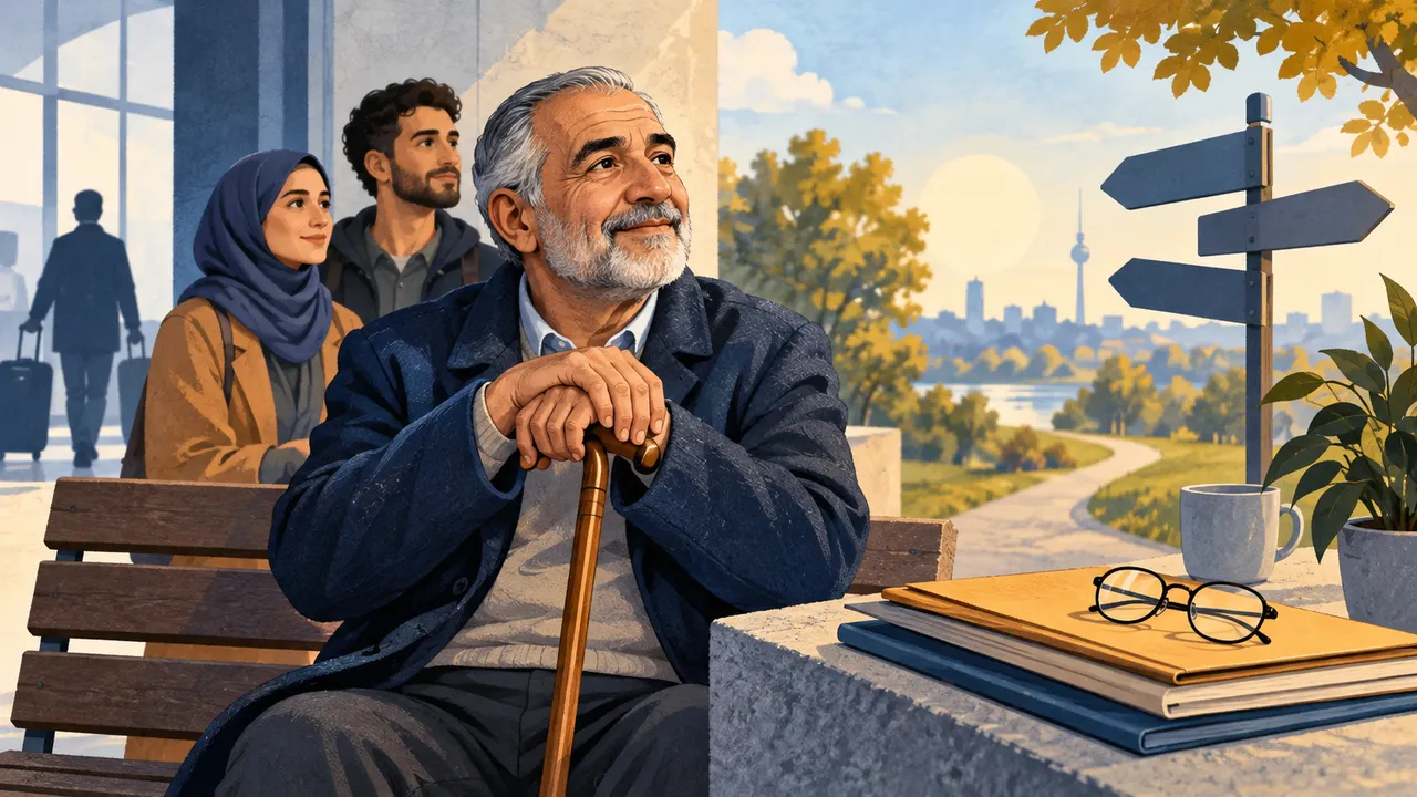 شخص مسن يراجع ملفًا بجوار تقويم — رسم توضيحي