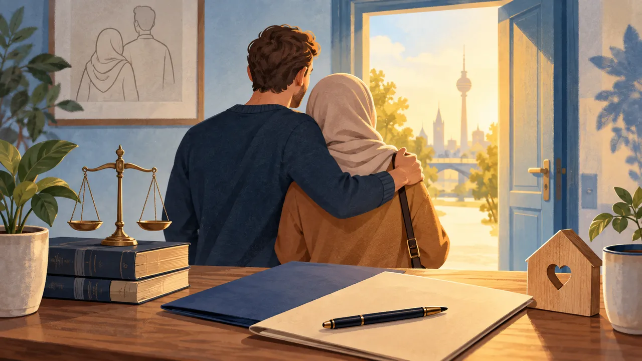 زوجان يراجعان شؤون الأسرة والسكن — رسم توضيحي